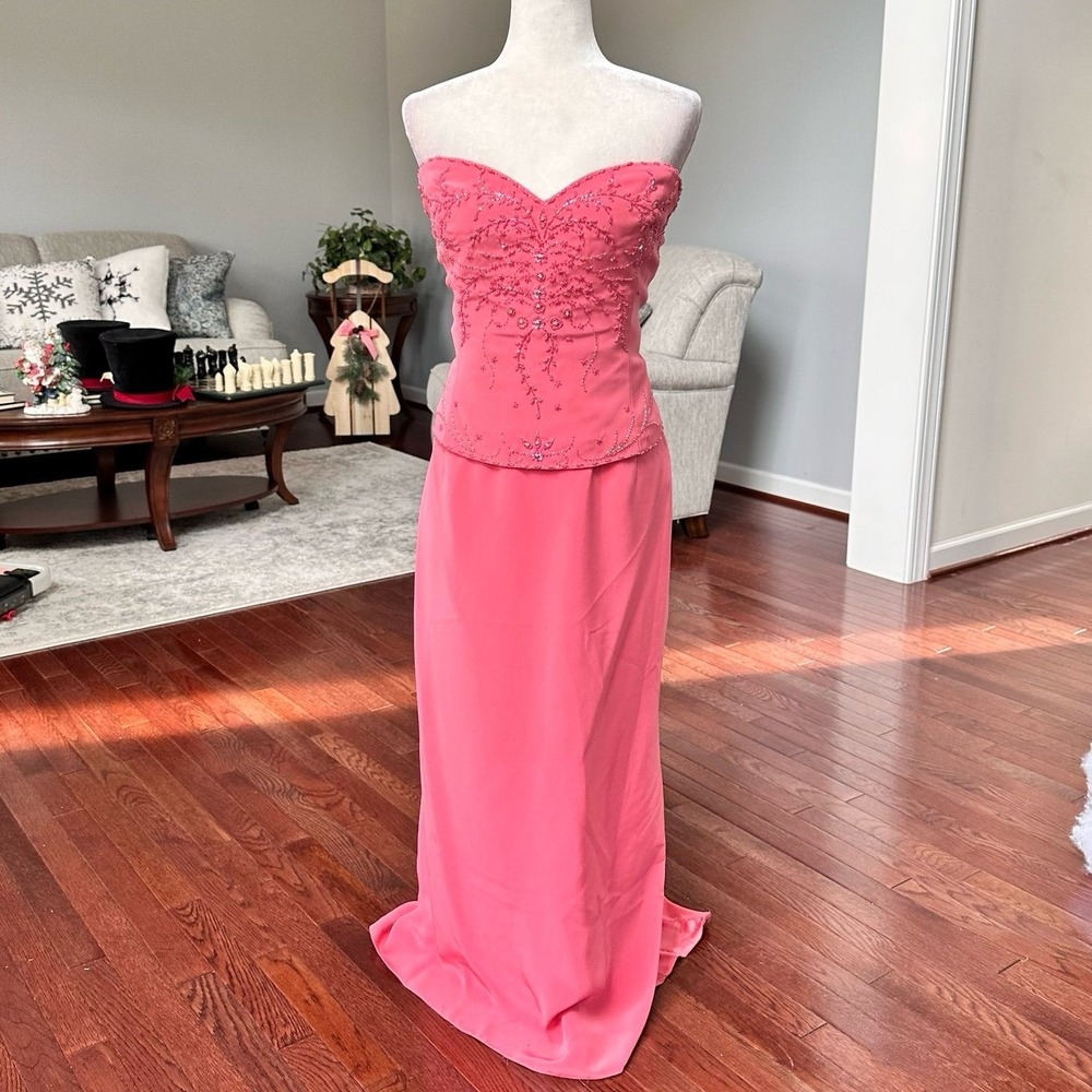 Vintage Avanti Designs Luxury Strapless Beaded Embellished Peach Gown Dress